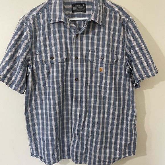 Carhartt Blue Check Plaid‎ Short Sleeve Button Down Y2K Mens Large Workwear - Picture 2 of 6